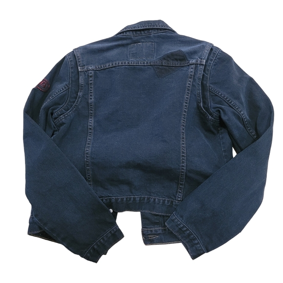 Levi’s Vintage Trucker Jean Jacket Size Large 90’s Denim Distressed Patches - Picture 2 of 7